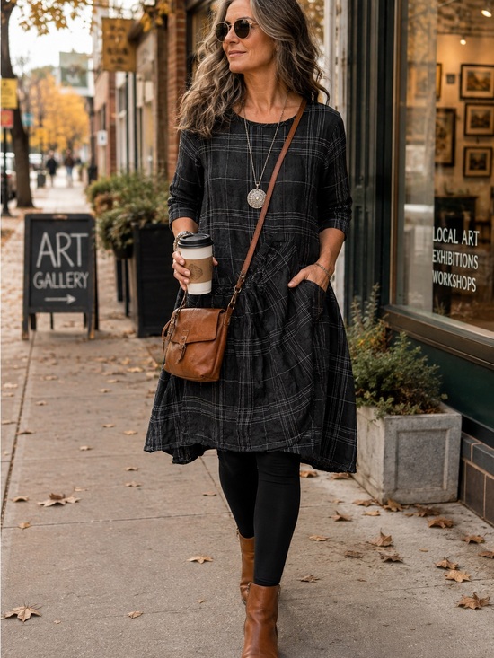 Tulip Dresses & Skirts - Tulip Black Plaid Cotton Shift Dress Large Pocket Size Small